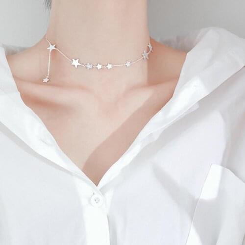 2021 New Romantic Vintage Star Necklace Electroplated Anti-rust Pendant Silver Plated Neck Chain for Daily Life Dating Gift