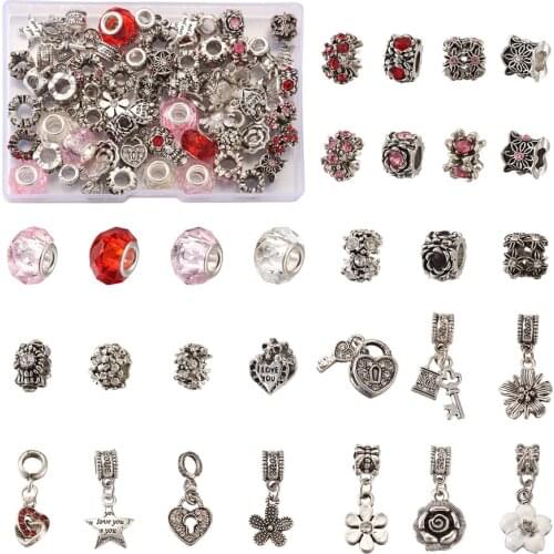 58pcs Large Hole Alloy Rhinestone Beads Enamel Tibetan Style Bead Handmade Glass European Dangle Beads Kits For Jewelry Making