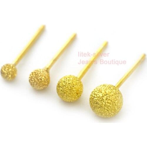 925 Sterling Silver Golden Matte Ball Post Stud Earrings A1358