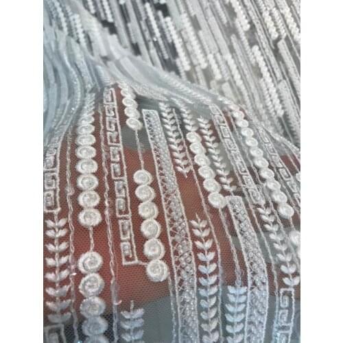 African French net Lace Fabric SYJ-81410 Fashionable french embroidered Lace Fabric with beads