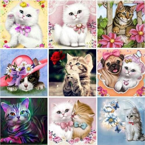 Cat DIY 5D Diamond Painting Cross Stitch Full Round Drill Mosaic Animal Diamond Embroidery Paintings Home Decor Wall Art
