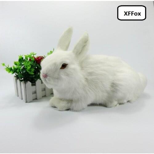 Big real life prone rabbit model plastic&furs lovely white rabbit doll gift about 33x16x22cm xf2007
