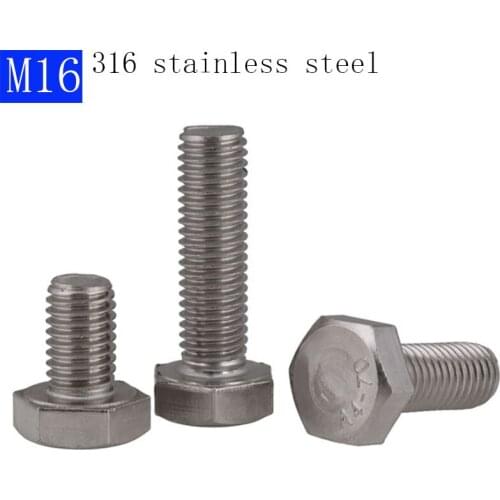 M16 - 2.0 316 Stainless Steel Full Thread External Hex Head Bolts Hexagon Screws bolts A4 - 70 DIN 933