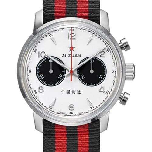 42mm 3D Dome Sapphire Glass Mens Chronograph Watches ST19 Hand Wind Panda Eyes 1963 Seagull Pilot Clock with Swan-Neck Regulator