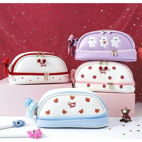 Pencil Case Large Kawaii School Pencil Cases Strawberry Stationery Pen Case For Girls Trousse School Supplies Cute Pencil Bags