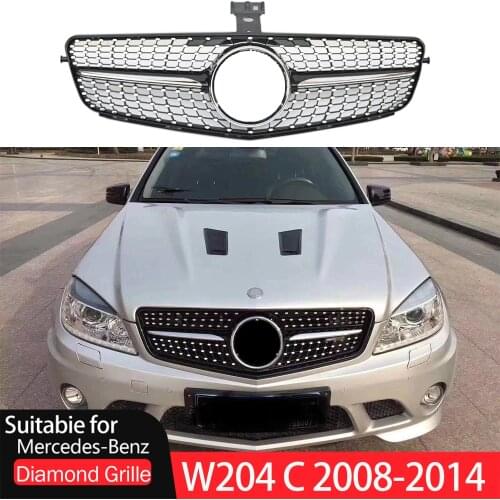 ABS Black Silver Replacement Front Bumper Radiator Diamonds Grille Fit For Mercedes C Class W204C180 C200 C300 C250 2007 -2014