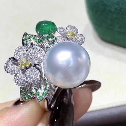 D113 Fine Pearl Ring Jewelry 925 Sterling Silver Natural Fresh Water 12-11mm White Peals Rings for Women Fine Pearls Rings