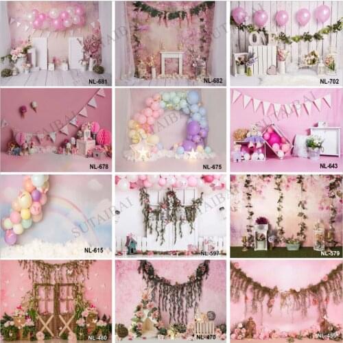 Photography Backdrop Girl Princess 1st Birthday Pink Wall Balloon Butterfly Flower Portrait Photo Background for Photo Studio