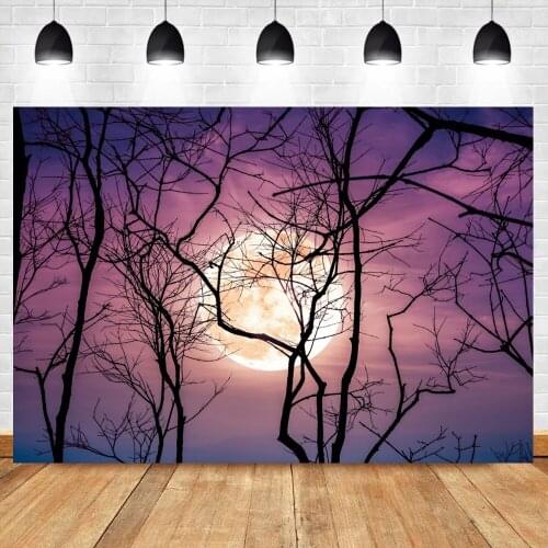 Halloween Backdrop Full Moon Dark Forest Scenic Halloween Eve Night Party Decor Photozone Photography Background Photo Studio