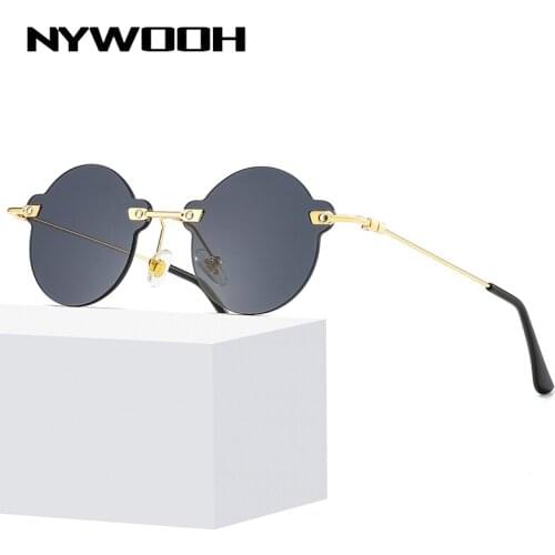 NYWOOH Round Sunglasses Men Brand Designer Vintage Rimless Sun Glasses for Women Clear Ocean Lens Framless Eyewear UV400