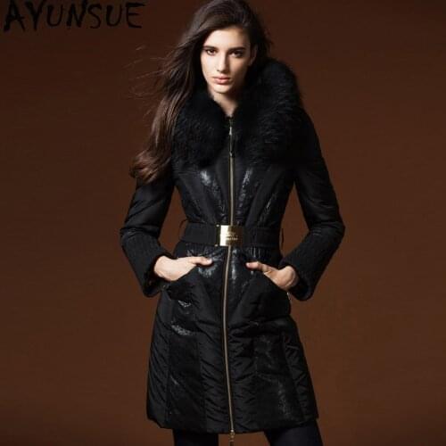 Winter Duck Down Jacket Women Long Down Coat Hooded Big Raccoon Fur Collar Korean Slim Lace Womens Down Jackets RY16718 KJ2739