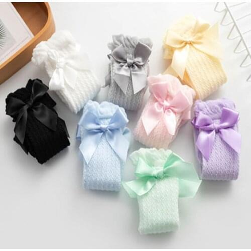 Babys Summer Thin Anti-Mosquito Stocking Bubble Mouth Vertical Striped Bow Mesh Stocking Bowknet Princess dress Leg warmers