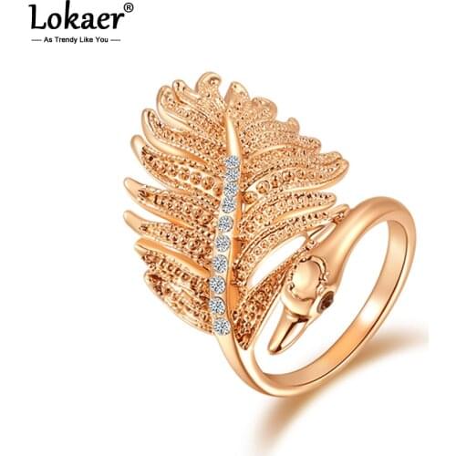 Lokaer Fashion Rose Gold Color Animal Rings For Women Pave Setting CZ Crystal Peacock Wedding Rings Jewelry Anillos R15027