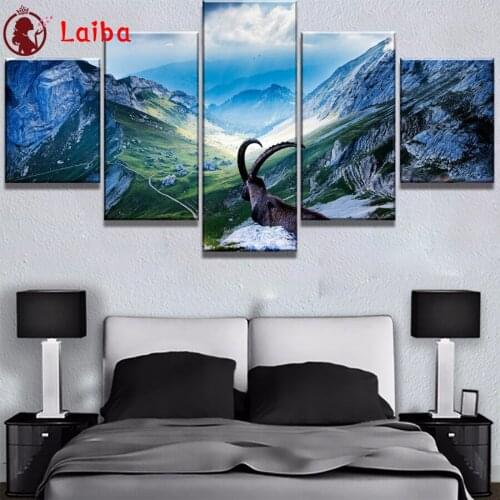 DIY Diamond Painting bighorn sheep mountain view animals Diamond Mosaic Full Drill Square round Cross Stitch Handmade Hobby5pcs