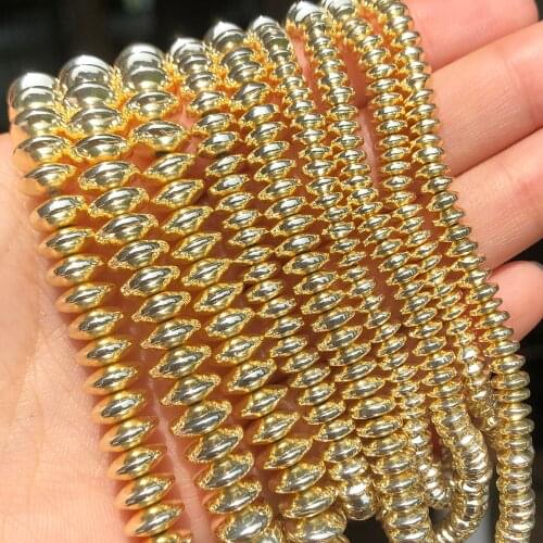 Natural Stone 9k Gold Hematite Stone Flat Round Loose Spacer Beads For Jewelry Making DIY Bracelet Accessories 15'' 4 6 8mm