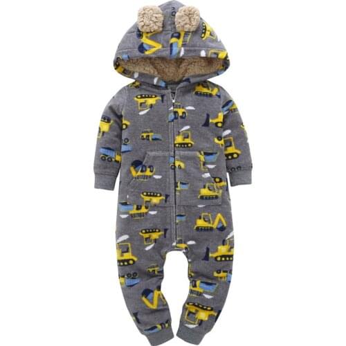 Baby Girl Clothes Toddler Hooded Baby Boy Clothing Thick Fleece Warm Cartoon Jumpsuit Infant Winter Baby Romper