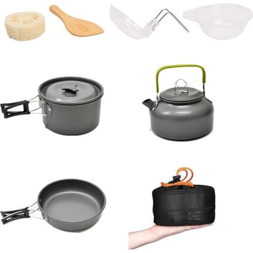 Camping Cookware Kit Outdoor Aluminum alloy Cooking Set Water Kettle Pan-fried Pot Travelling Hiking Picnic BBQ Tableware