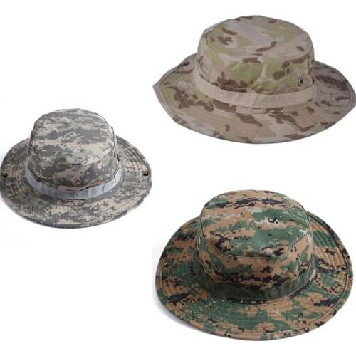 Mens Summer Breathable Wide Brim Boonie Bucket Hat Outdoor Sun Protection Camouflage Printed Travel Fisherman Fishing