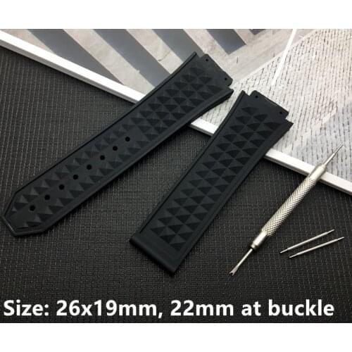 26x19mm black Silicone Rubber Watchband Waterproof Wrist Bracelet steel Buckle For Hublot strap for Big Bang watch band tools
