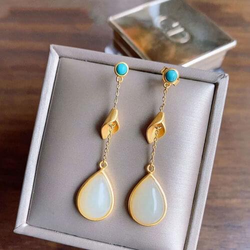 Earrings Womens Sterling Silver Retro Ethnic Style Ancient Chinese Clothing Earrings Ancient Style Super Fairy Chinese Style He