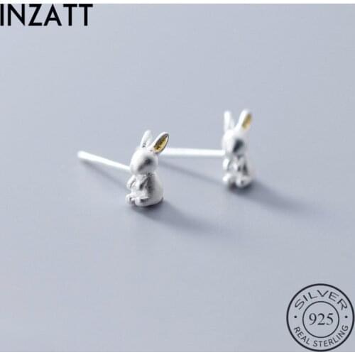 INZATT Real 925 Sterling Silver Cute Rabbit Stud Earrings For Fashion Women Party Tiny Fine Jewelry 2019 Accessories Gift