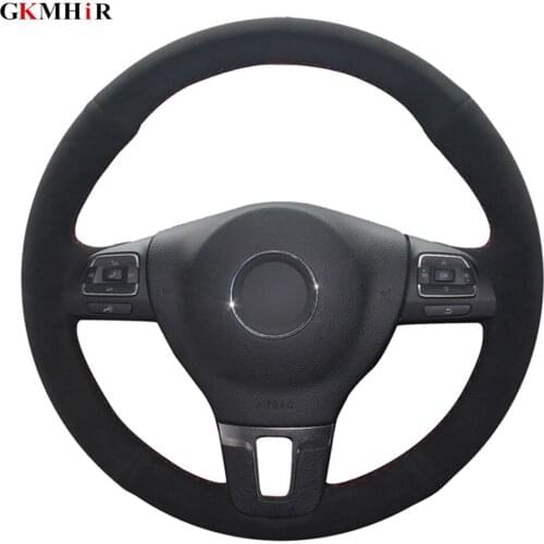 Hand-stitched Black Genuine Leather Suede Car Steering Wheel Cover For Volkswagen VW Tiguan Golf Plus Passat CC Jetta