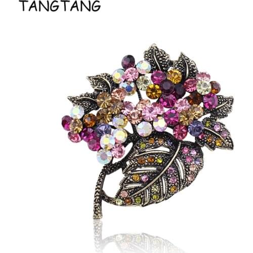 TANGTANG Antique Gold Brooch For Female Pink Flower Brooch Jewelry Pins Vintage Scarf Clips Brooch Retro Wedding Accessories