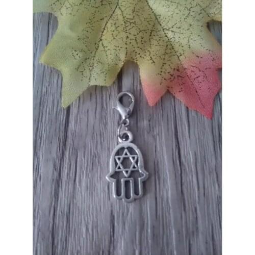 Tibetan silver Fashion Lobster Clasp Jewish Star of David with Hamsa Hand Charm Keychain pendant Accessories DIY Jewelry C179