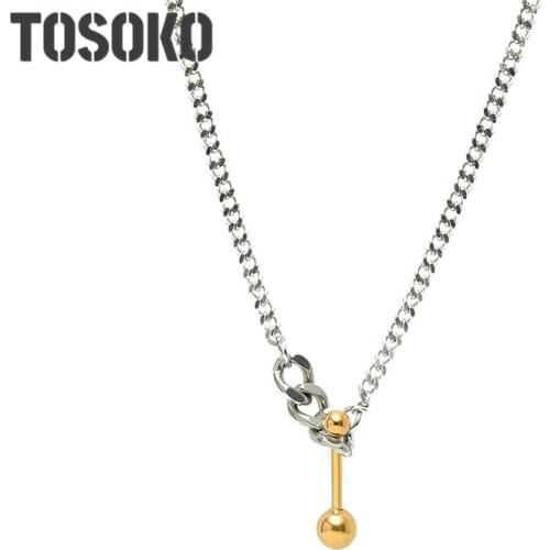 TOSOKO Stainless Steel Jewelry Gold Balance Ball Pendant Necklace Simple Design Chain Female Clavicle Chain BSP627