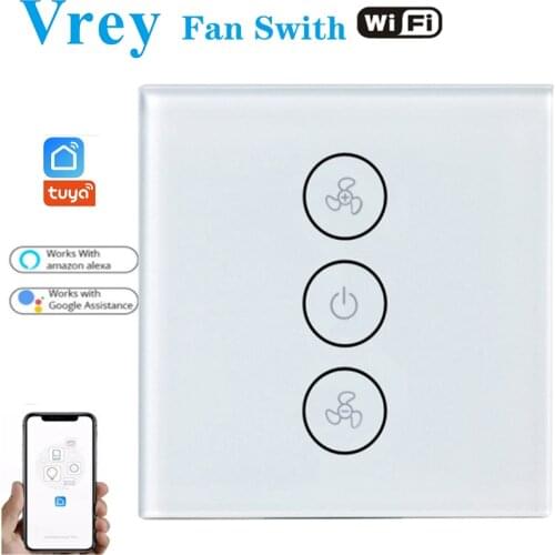 TUYA EU WiFi Smart Fan Switch Alexa Google Home Smart Switches Speed Group Control Speed Regulation Home Ceiling Fan Fan Switch