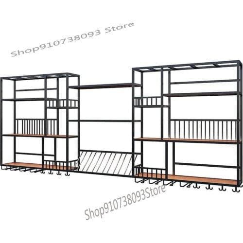 Industrial style wrought iron solid wood wine rack wall hanging luminous wall wine rack rack bar restaurant wine cabinet wall ha