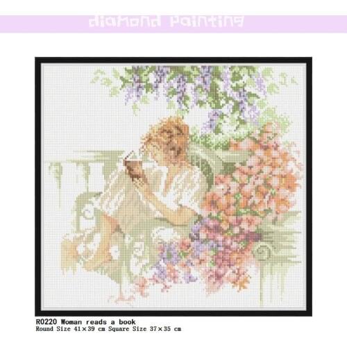 Woman Reads A Book Square & Round Diamond Complete Mosaic Painting Diamond Cross Stitch Kit Diamonds Embroidery Drill Home Decor