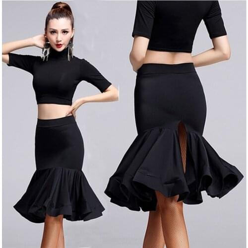 2021 NEW Lady Latin Dance Skirt For Sale Black Cha Cha Rumba Samba Tango Latin Skirt For Dancing Practice Performamnce Dancewear