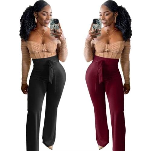 Womens Pants 2021 Autumn New Products Womens Casual Fashion Slim-Fit High-Waist Womens Pants with Straps