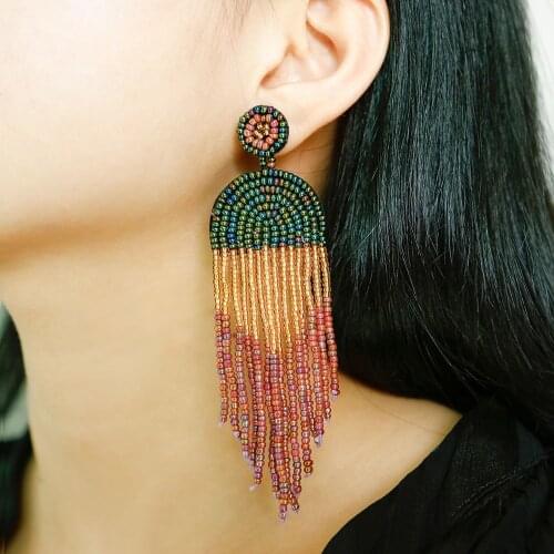 Handmade Seed Beads Tassel Pendant Dangle Drop Earrings for Women Amazon Hot Selling Manufacturer Suppliers Beads Tassel Drops