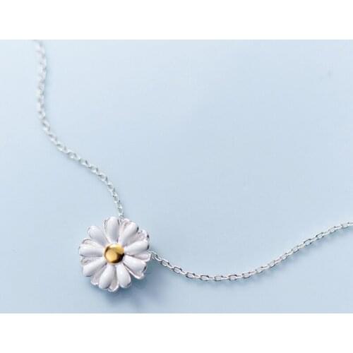 MloveAcc 100% 925 Sterling Silver Blooming Yellow Daisy Flower Pendant Necklace for Women Luxury Silver Jewelry