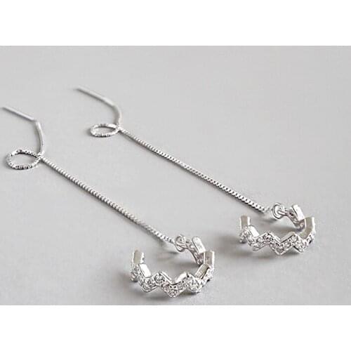 100% 925 Real Sterling Silver Earrings Ear Clip with 9cm Line Pretty Teen Girl Women 925 Wholesale Jewelry