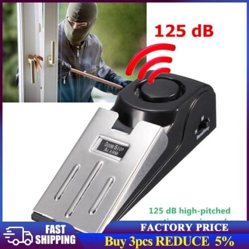 125DB Wireless Door Stop Alarm Stainless Steel 3 Sensitivity Level Sensor Wedge-shaped Portable Home Travel Security