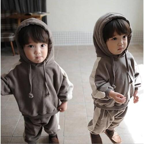 2021 new cotton girls boys 2 pcs set autumn hooded sweatshirt +long pants soft kids suit