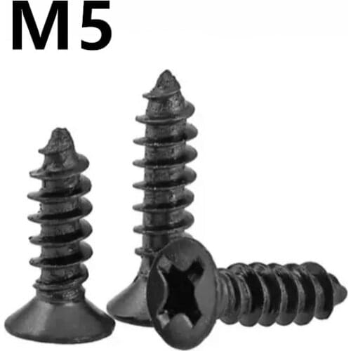 200/100PCS M5x10/12/16/20/25/30/35/70mm GB846 KA Black 304 Stainless steel flat head cross countersunk head self-tapping screw