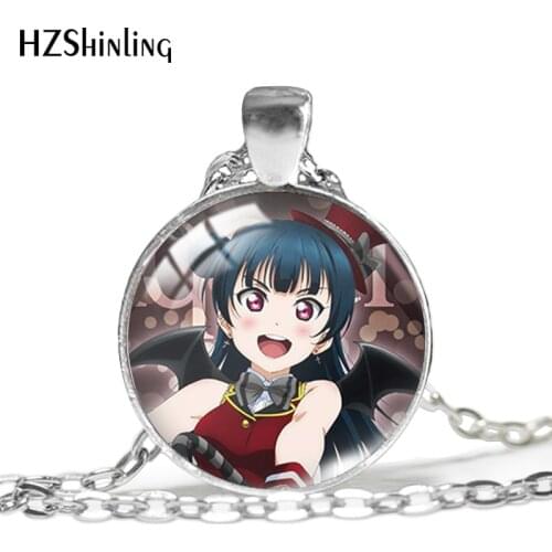 2021 New Love Live Sunshine Pendant Necklace Anime Yoshiko Chika Pendants Round Glass Photo Necklaces 25mm Jewelry Gifts Fan