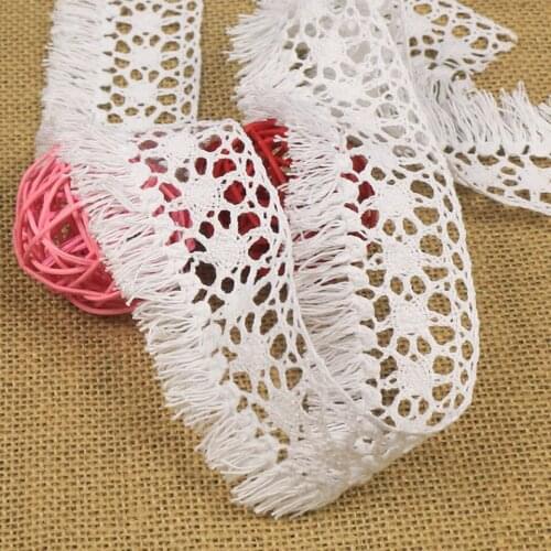 5 Yards/10 Yards/ 20 Yards Lace Trim White 4.9cm Cotton Lace Trimming Fringe Tassel Decorative Ribbon Handmade Sewing Home Decor
