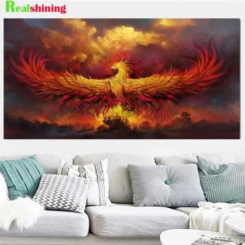 5d diy diamond mosaic Golden Fire Phoenix diamond painting cross stitch kits 3d embroidery full rhinestone decoration N2217