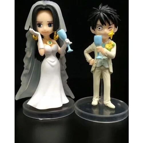 7.5CM 2pcs/lot Japanese anime figure Q ver one piece luffy Boa Hancock wedding ceremony ver action figure collectible model