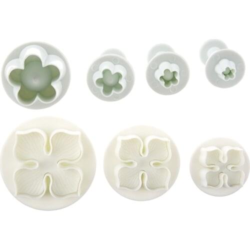 LBER 7 Pcs Sugarcraft Cake Decorating Plunger: 4 Pcs Five Petal Flower Blossom Cutter & 3 Pcs Laurustinus / Hydrangea