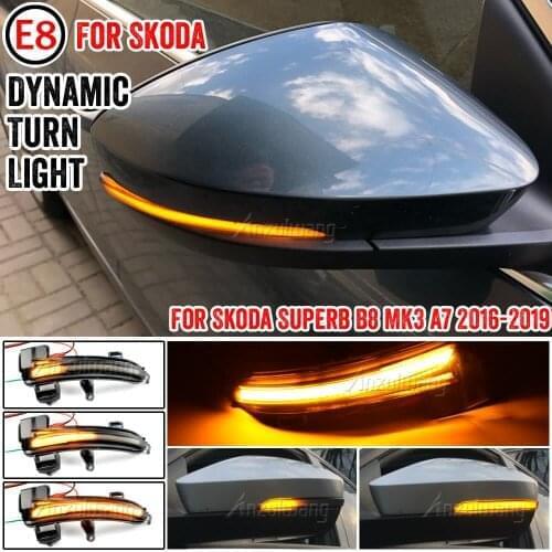 For Skoda Superb A7 B8 MK3 III Typ 3V 2016-2019 2pcs Side Mirror Indicator Dynamic Sequential Flowing LED Turn Signal Light