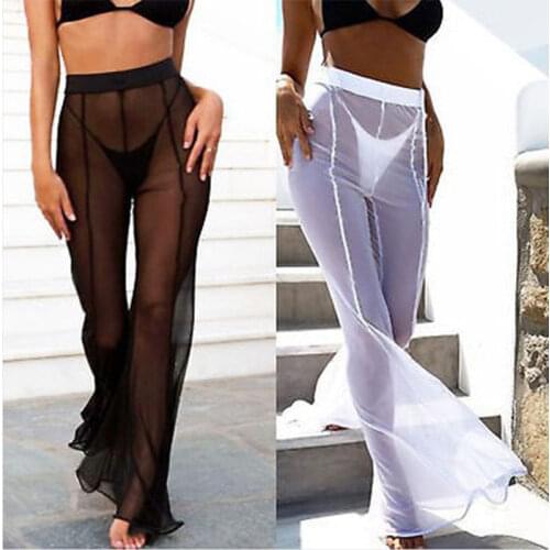 Two Batch 2021 Sexy See-Through Beach Pants Flared Tulle Pants