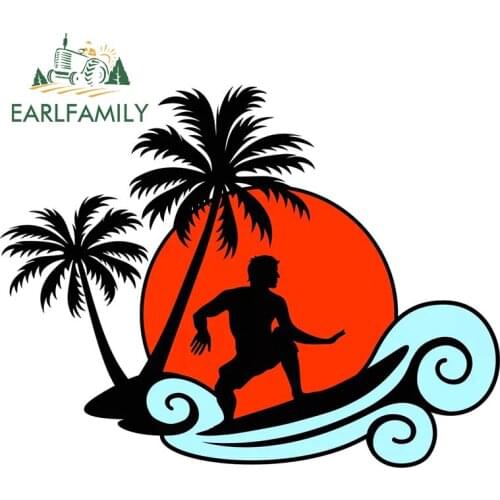 EARLFAMILY 13cm x 9.9cm for Summer Surfer Car Stickers Surfboard Decal Waterproof Campervan Windshield Refrigerator Decals