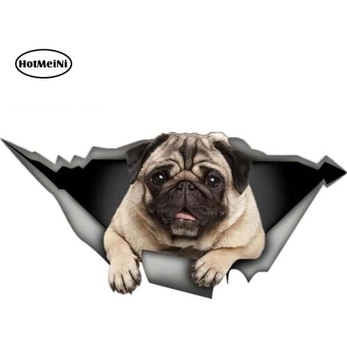 HotMeiNi 13cm Pug Dog Car Sticker Torn Metal Decal 3D Window Car Bumper Decals Reflective Vinyl Stickers