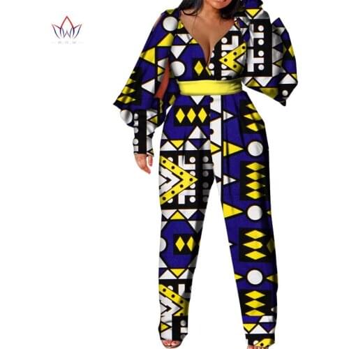 Bintarealwax Women Jumpsuit Plus Size Africa Wax Print Romper Bazin Riche Sexy Jumpsuit Dashiki Elegant Africa Clothing WY5295